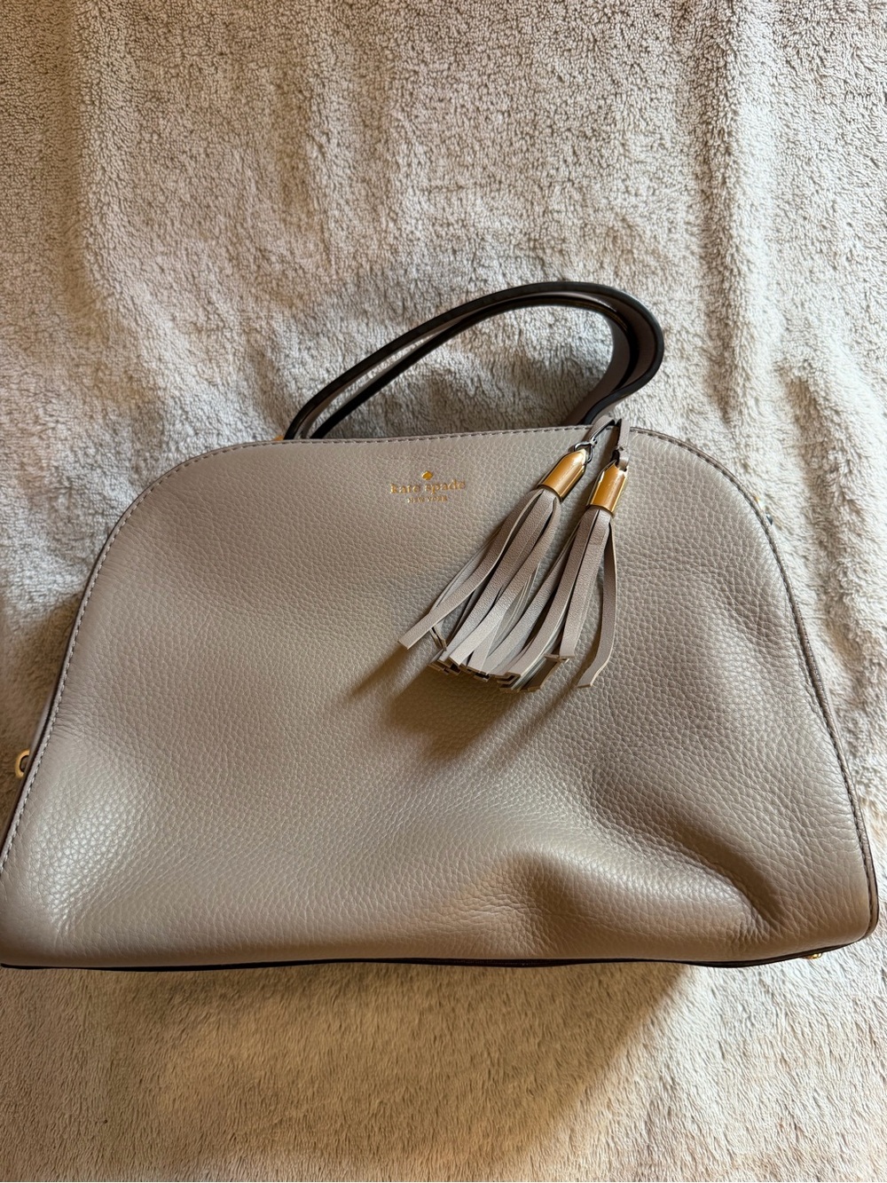 kate spade Pebbled Dome Satchel in Taupe with Tassels
